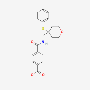 molecular formula C21H23NO4S B2761565 甲基-4-(((4-(苯基硫基)四氢-2H-吡喃-4-基)甲基)氨基)苯甲酸酯 CAS No. 1797173-59-1