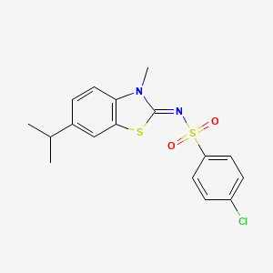 molecular formula C17H17ClN2O2S2 B2761573 (Z)-4-氯-N-(6-异丙基-3-甲基苯并[d]噻唑-2(3H)-基亚甲基)苯磺酰胺 CAS No. 955805-63-7