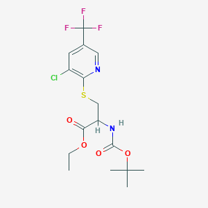 molecular formula C16H20ClF3N2O4S B2761584 Ethyl 2-[(tert-butoxycarbonyl)amino]-3-{[3-chloro-5-(trifluoromethyl)-2-pyridinyl]sulfanyl}propanoate CAS No. 1397000-32-6