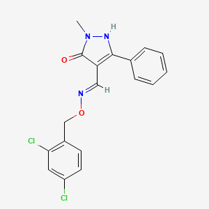 molecular formula C18H15Cl2N3O2 B2761585 5-hydroxy-1-methyl-3-phenyl-1H-pyrazole-4-carbaldehyde O-(2,4-dichlorobenzyl)oxime CAS No. 321533-58-8