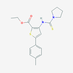 molecular formula C19H22N2O2S2 B276159 Ethyl 5-(4-methylphenyl)-3-[(1-pyrrolidinylcarbothioyl)amino]-2-thiophenecarboxylate 