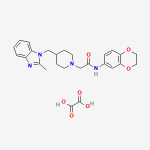 molecular formula C26H30N4O7 B2761591 N-(2,3-dihydrobenzo[b][1,4]dioxin-6-yl)-2-(4-((2-methyl-1H-benzo[d]imidazol-1-yl)methyl)piperidin-1-yl)acetamide oxalate CAS No. 1351613-73-4