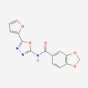 molecular formula C14H9N3O5 B2761603 N-(5-(furan-2-yl)-1,3,4-oxadiazol-2-yl)benzo[d][1,3]dioxole-5-carboxamide CAS No. 922032-29-9