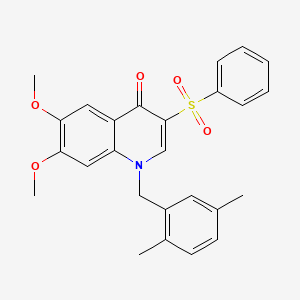 molecular formula C26H25NO5S B2761605 1-(2,5-dimethylbenzyl)-6,7-dimethoxy-3-(phenylsulfonyl)quinolin-4(1H)-one CAS No. 866726-32-1
