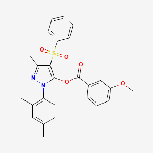 molecular formula C26H24N2O5S B2761608 1-(2,4-dimethylphenyl)-3-methyl-4-(phenylsulfonyl)-1H-pyrazol-5-yl 3-methoxybenzoate CAS No. 851094-29-6