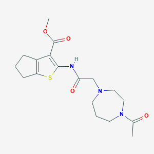 molecular formula C18H25N3O4S B276161 methyl 2-{[(4-acetyl-1,4-diazepan-1-yl)acetyl]amino}-5,6-dihydro-4H-cyclopenta[b]thiophene-3-carboxylate 