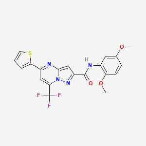 molecular formula C20H15F3N4O3S B2761628 N-(2,5-dimethoxyphenyl)-5-(thiophen-2-yl)-7-(trifluoromethyl)pyrazolo[1,5-a]pyrimidine-2-carboxamide CAS No. 313245-39-5
