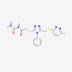 molecular formula C18H19N7O2S2 B276165 N-methyl-N'-{[(5-{[(6-methyl-3-pyridazinyl)sulfanyl]methyl}-4-phenyl-4H-1,2,4-triazol-3-yl)sulfanyl]acetyl}urea 