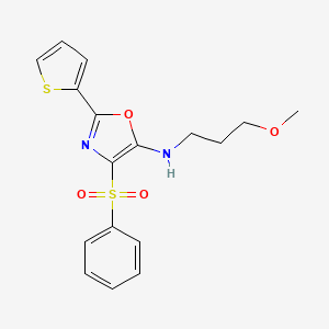 molecular formula C17H18N2O4S2 B2761651 4-(benzenesulfonyl)-N-(3-methoxypropyl)-2-thiophen-2-yl-1,3-oxazol-5-amine CAS No. 627833-02-7
