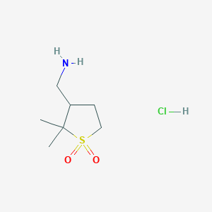 molecular formula C7H16ClNO2S B2761652 3-(氨基甲基)-2,2-二甲基四氢噻吩-1,1-二氧化物；盐酸盐 CAS No. 2225145-00-4
