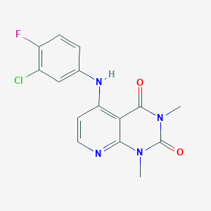 molecular formula C15H12ClFN4O2 B2761654 5-((3-chloro-4-fluorophenyl)amino)-1,3-dimethylpyrido[2,3-d]pyrimidine-2,4(1H,3H)-dione CAS No. 941972-57-2