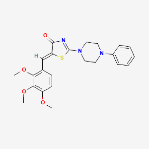 molecular formula C23H25N3O4S B2761665 (Z)-2-(4-苯基哌嗪-1-基)-5-(2,3,4-三甲氧基苯甲亚甲基)噻唑-4(5H)-酮 CAS No. 881057-23-4