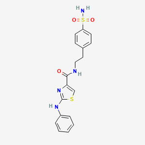 molecular formula C18H18N4O3S2 B2761666 2-(苯基氨基)-N-(4-磺酰基苯乙基)噻唑-4-甲酰胺 CAS No. 1105218-52-7