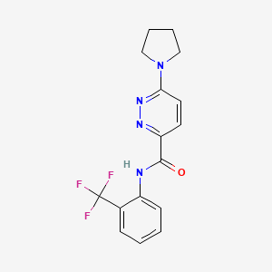 molecular formula C16H15F3N4O B2761667 6-(pyrrolidin-1-yl)-N-(2-(trifluoromethyl)phenyl)pyridazine-3-carboxamide CAS No. 1396872-06-2