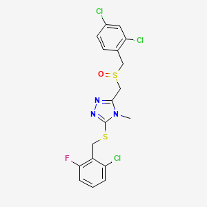 molecular formula C18H15Cl3FN3OS2 B2761676 3-[(2-氯-6-氟苯甲基)硫醚基]-5-{[(2,4-二氯苯甲基)亚砜基]甲基}-4-甲基-4H-1,2,4-三唑 CAS No. 344272-24-8