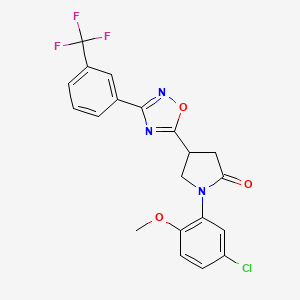 molecular formula C20H15ClF3N3O3 B2761677 1-(5-Chloro-2-methoxyphenyl)-4-{3-[3-(trifluoromethyl)phenyl]-1,2,4-oxadiazol-5-yl}pyrrolidin-2-one CAS No. 946254-32-6