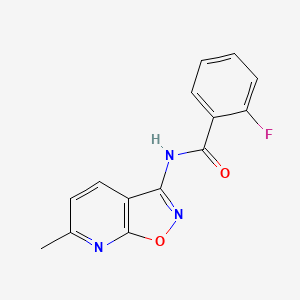 molecular formula C14H10FN3O2 B2761682 2-氟-N-(6-甲基[1,2]噁唑并[5,4-b]吡啶-3-基)苯甲酰胺 CAS No. 1105206-86-7
