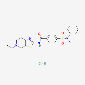 molecular formula C22H31ClN4O3S2 B2761683 4-(N-环己基-N-甲基磺酰基)-N-(5-乙基-4,5,6,7-四氢噻唑并[5,4-c]吡啶-2-基)苯甲酰胺盐酸盐 CAS No. 1185074-80-9