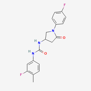 molecular formula C18H17F2N3O2 B2761684 1-(3-Fluoro-4-methylphenyl)-3-[1-(4-fluorophenyl)-5-oxopyrrolidin-3-yl]urea CAS No. 894017-82-4