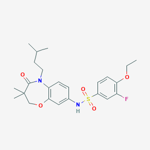 molecular formula C24H31FN2O5S B2761695 4-ethoxy-3-fluoro-N-(5-isopentyl-3,3-dimethyl-4-oxo-2,3,4,5-tetrahydrobenzo[b][1,4]oxazepin-8-yl)benzenesulfonamide CAS No. 922102-64-5