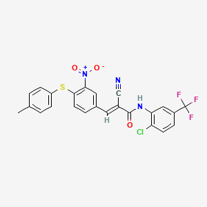 molecular formula C24H15ClF3N3O3S B2761713 (E)-N-[2-chloro-5-(trifluoromethyl)phenyl]-2-cyano-3-[4-(4-methylphenyl)sulfanyl-3-nitrophenyl]prop-2-enamide CAS No. 562061-35-2