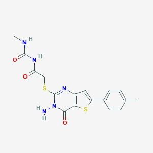 molecular formula C17H17N5O3S2 B276173 N-({[3-amino-6-(4-methylphenyl)-4-oxo-3,4-dihydrothieno[3,2-d]pyrimidin-2-yl]sulfanyl}acetyl)-N'-methylurea 