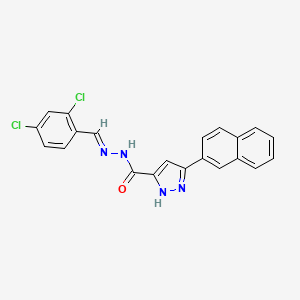 molecular formula C21H14Cl2N4O B2761732 (E)-N'-(2,4-dichlorobenzylidene)-3-(naphthalen-2-yl)-1H-pyrazole-5-carbohydrazide CAS No. 1284268-99-0