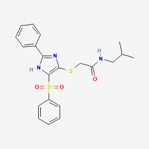 molecular formula C21H23N3O3S2 B2761742 N-(2-甲基丙基)-2-{[2-苯基-4-(苯基磺酰基)-1H-咪唑-5-基]硫代基}乙酰胺 CAS No. 1021037-45-5