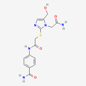 molecular formula C15H17N5O4S B2761747 4-(2-((1-(2-amino-2-oxoethyl)-5-(hydroxymethyl)-1H-imidazol-2-yl)thio)acetamido)benzamide CAS No. 921821-86-5