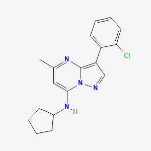 molecular formula C18H19ClN4 B2761754 3-(2-氯苯基)-N-环戊基-5-甲基吡唑并[1,5-a]嘧啶-7-胺 CAS No. 890635-83-3