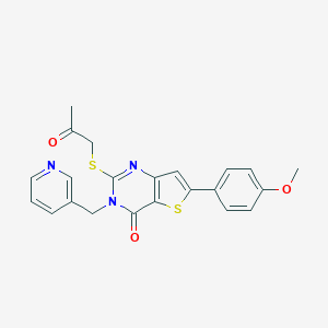 molecular formula C22H19N3O3S2 B276178 6-(4-methoxyphenyl)-2-[(2-oxopropyl)sulfanyl]-3-(3-pyridinylmethyl)thieno[3,2-d]pyrimidin-4(3H)-one 