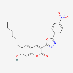 molecular formula C23H21N3O6 B2761780 6-己基-7-羟基-3-[5-(4-硝基-苯基)-[1,3,4]噁二唑-2-基]-香豆素-2-酮 CAS No. 333773-17-4