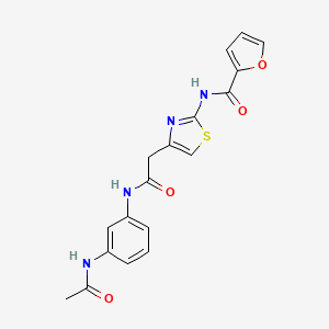 molecular formula C18H16N4O4S B2761788 N-(4-{[(3-acetamidophenyl)carbamoyl]methyl}-1,3-thiazol-2-yl)furan-2-carboxamide CAS No. 921563-54-4