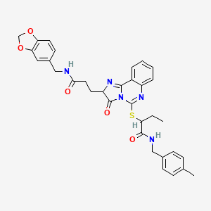 2-{[2-(2-{[(2H-1,3-benzodioxol-5-yl)methyl]carbamoyl}ethyl)-3-oxo-2H,3H-imidazo[1,2-c]quinazolin-5-yl]sulfanyl}-N-[(4-methylphenyl)methyl]butanamide
