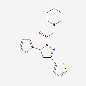 molecular formula C18H21N3O2S B2761793 1-(5-(furan-2-yl)-3-(thiophen-2-yl)-4,5-dihydro-1H-pyrazol-1-yl)-2-(piperidin-1-yl)ethanone CAS No. 876941-57-0
