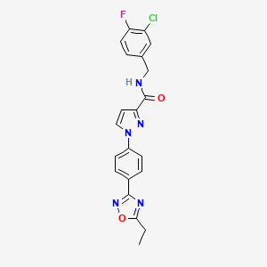 molecular formula C21H17ClFN5O2 B2761796 N-(3-chloro-4-fluorobenzyl)-1-(4-(5-ethyl-1,2,4-oxadiazol-3-yl)phenyl)-1H-pyrazole-3-carboxamide CAS No. 1251605-40-9