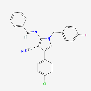 4-(4-chlorophenyl)-1-[(4-fluorophenyl)methyl]-2-[(E)-(phenylmethylidene)amino]-1H-pyrrole-3-carbonitrile