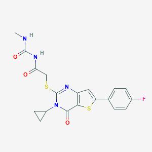 molecular formula C19H17FN4O3S2 B276181 N-({[3-cyclopropyl-6-(4-fluorophenyl)-4-oxo-3,4-dihydrothieno[3,2-d]pyrimidin-2-yl]sulfanyl}acetyl)-N'-methylurea 
