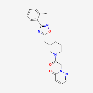 molecular formula C21H23N5O3 B2761820 2-(2-oxo-2-(3-((3-(o-tolyl)-1,2,4-oxadiazol-5-yl)methyl)piperidin-1-yl)ethyl)pyridazin-3(2H)-one CAS No. 1706307-32-5