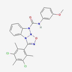 molecular formula C24H21Cl2N5O3 B2761825 3-(3,5-dichloro-2,4,6-trimethylphenyl)-N-(3-methoxyphenyl)-9H-benzo[4,5][1,2,3]triazolo[2,1-b][1,2,3,5]oxatriazole-9-carboxamide CAS No. 312914-70-8