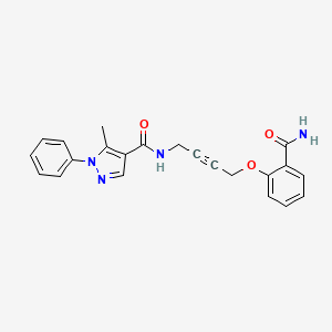 molecular formula C22H20N4O3 B2761836 N-(4-(2-carbamoylphenoxy)but-2-yn-1-yl)-5-methyl-1-phenyl-1H-pyrazole-4-carboxamide CAS No. 1421526-70-6