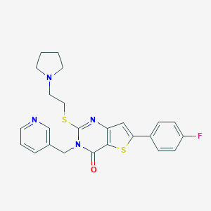 molecular formula C24H23FN4OS2 B276184 6-(4-fluorophenyl)-3-(3-pyridinylmethyl)-2-{[2-(1-pyrrolidinyl)ethyl]sulfanyl}thieno[3,2-d]pyrimidin-4(3H)-one 