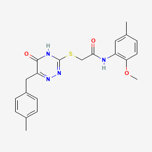 molecular formula C21H22N4O3S B2761843 N-(2-甲氧基-5-甲基苯基)-2-((6-(4-甲基苯基甲基)-5-氧代-4,5-二氢-1,2,4-三嗪-3-基)硫)乙酰胺 CAS No. 898625-06-4