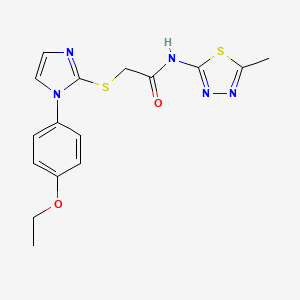 molecular formula C16H17N5O2S2 B2761848 2-{[1-(4-ethoxyphenyl)-1H-imidazol-2-yl]sulfanyl}-N-(5-methyl-1,3,4-thiadiazol-2-yl)acetamide CAS No. 851132-62-2