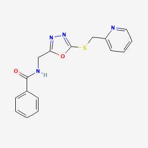 molecular formula C16H14N4O2S B2761872 N-[[5-(pyridin-2-ylmethylsulfanyl)-1,3,4-oxadiazol-2-yl]methyl]benzamide CAS No. 872613-63-3