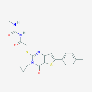 molecular formula C20H20N4O3S2 B276189 N-({[3-cyclopropyl-6-(4-methylphenyl)-4-oxo-3,4-dihydrothieno[3,2-d]pyrimidin-2-yl]sulfanyl}acetyl)-N'-methylurea 