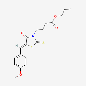 molecular formula C18H21NO4S2 B2761893 (Z)-propyl 4-(5-(4-methoxybenzylidene)-4-oxo-2-thioxothiazolidin-3-yl)butanoate CAS No. 265098-94-0