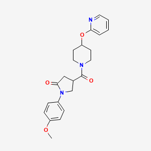 molecular formula C22H25N3O4 B2761906 1-(4-甲氧基苯基)-4-(4-(吡啶-2-氧基)哌啶-1-甲酰)吡咯烷-2-酮 CAS No. 1448044-13-0