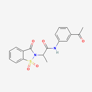molecular formula C18H16N2O5S B2761932 N-(3-acetylphenyl)-2-(1,1-dioxido-3-oxobenzo[d]isothiazol-2(3H)-yl)propanamide CAS No. 899996-71-5
