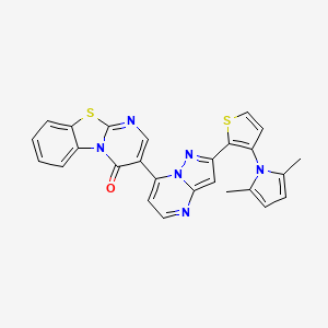 molecular formula C26H18N6OS2 B2761937 3-{2-[3-(2,5-dimethyl-1H-pyrrol-1-yl)-2-thienyl]pyrazolo[1,5-a]pyrimidin-7-yl}-4H-pyrimido[2,1-b][1,3]benzothiazol-4-one CAS No. 866143-93-3